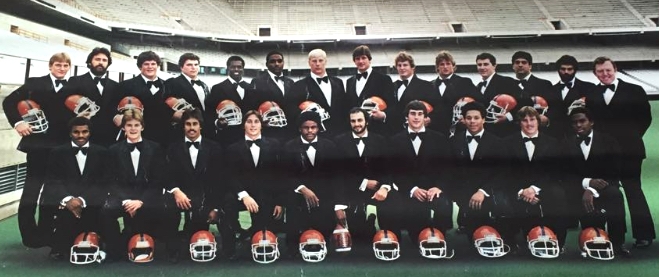 two rows of football players