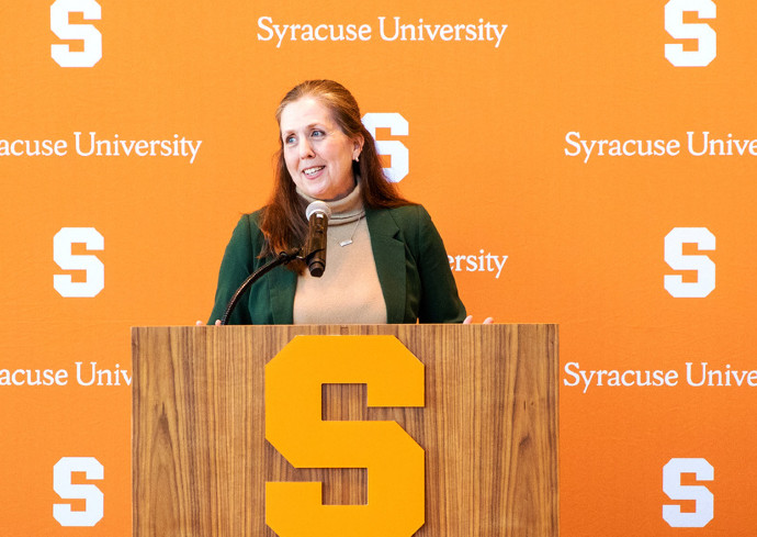 person at podium