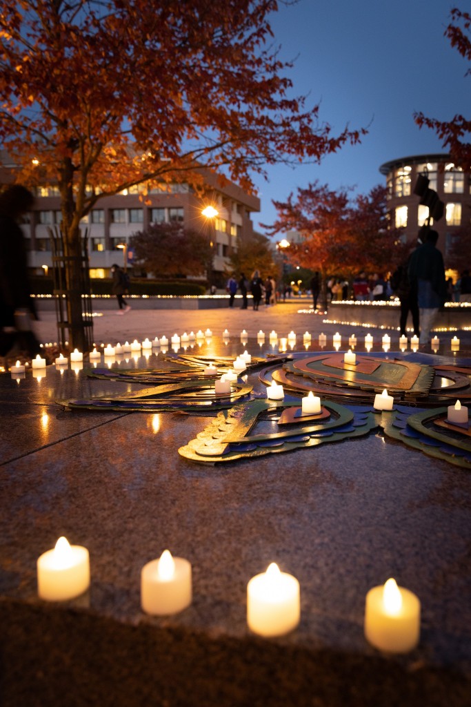 candles lit in the Orange Grove during the Diwali 2022 celebration
