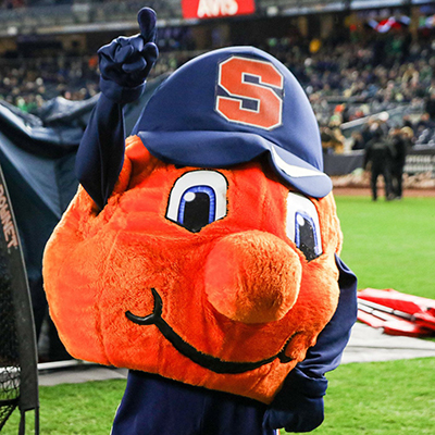 Otto the orange standing on a green field