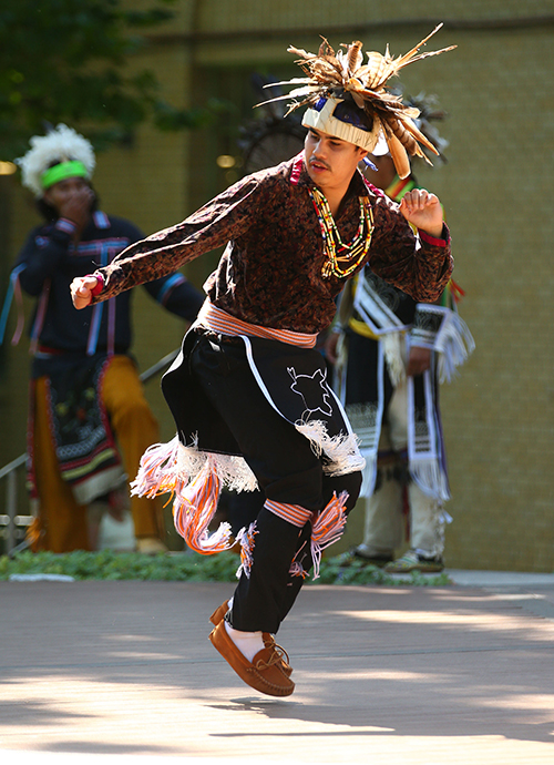 Members of the Haudenosaunee Confederacy perform the Smoke Dance at Indian Village at the NYS Fair