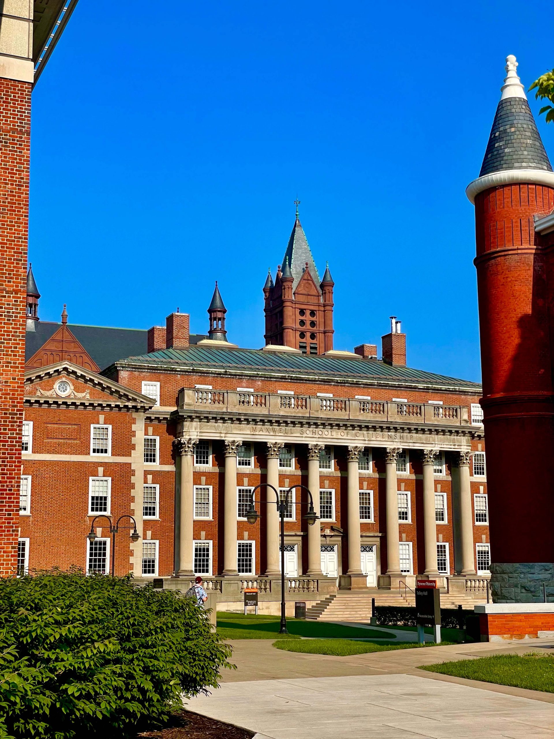 Exterior of Maxwell Hall on a blue sky day