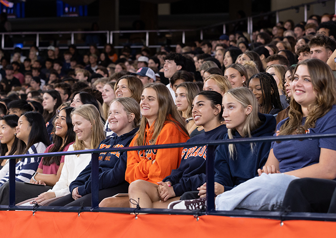 Students sitting in the stands in the JMA Dome during Convocation