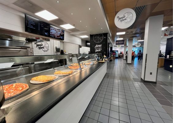 A photo outside of the Tomato Wheel, a restaurant that recently opened in the renovated Goldstein Food Hall.