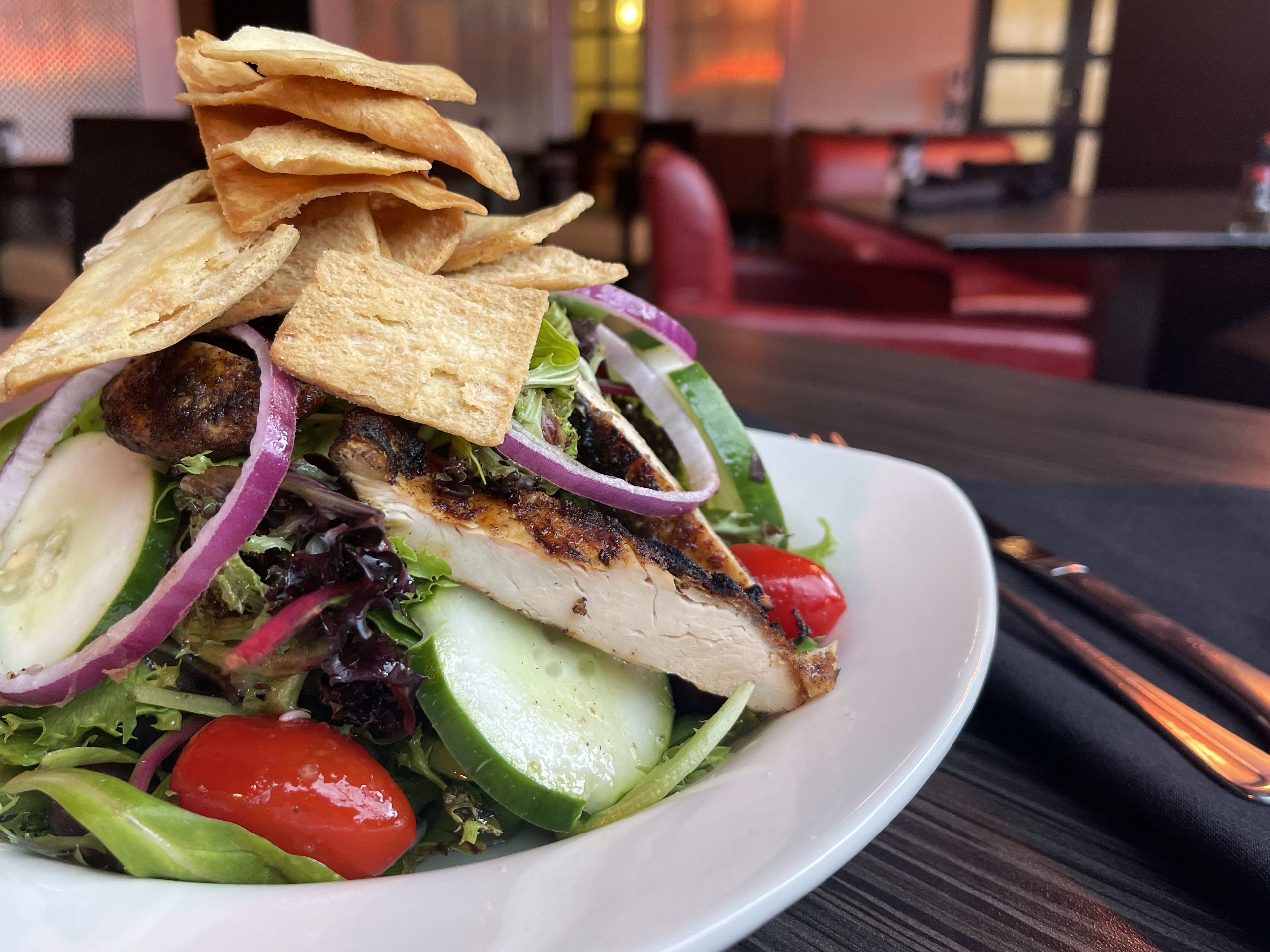Mediterranean Chicken Salad on a table