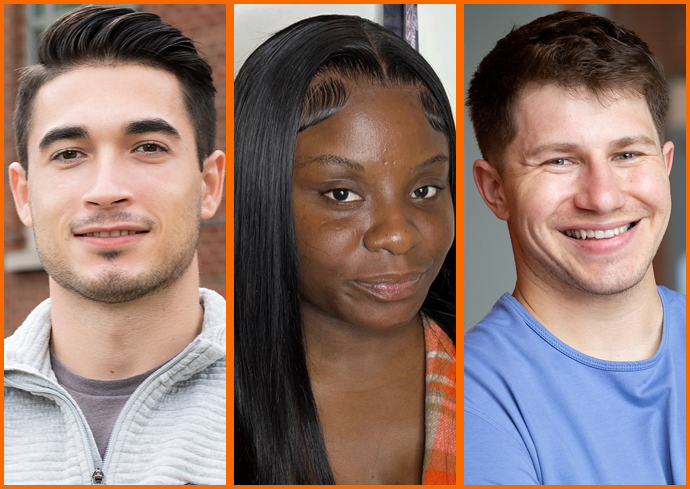Three student veterans pose for their headshots.