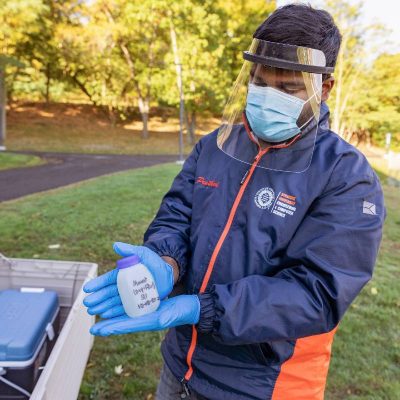 Pruthvi Kilaru testing for COVID in 2020.