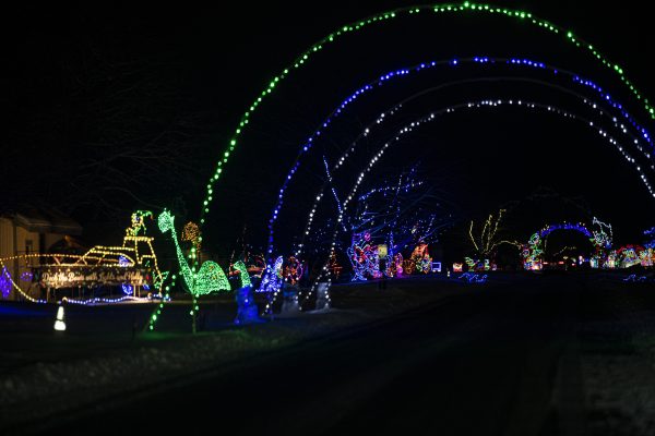 Holiday light display at the park that vehicles can drive through.