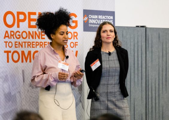Two women giving a presentation