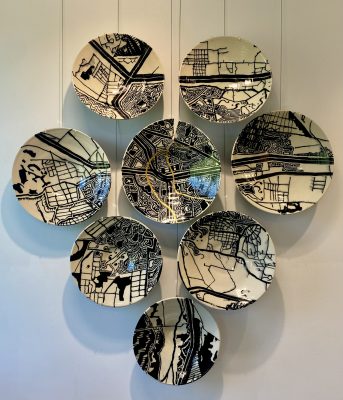 Plates hanging on a wall--MLK art gallery