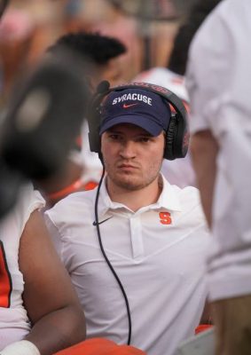 David Sobczak '23 as student assistant football coach.