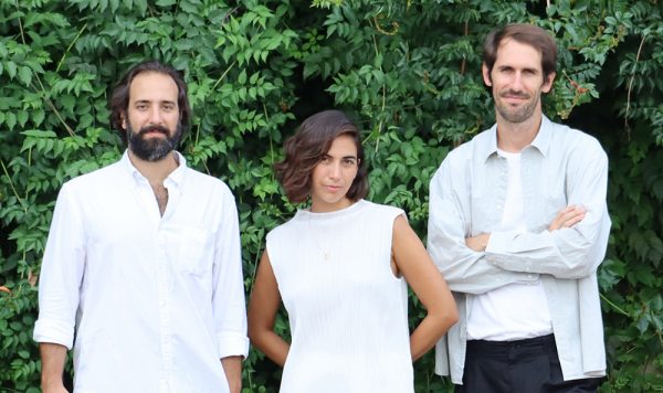 portrait of Juan Medina, Laura Salazar and Pablo Sequero in front of green foliage