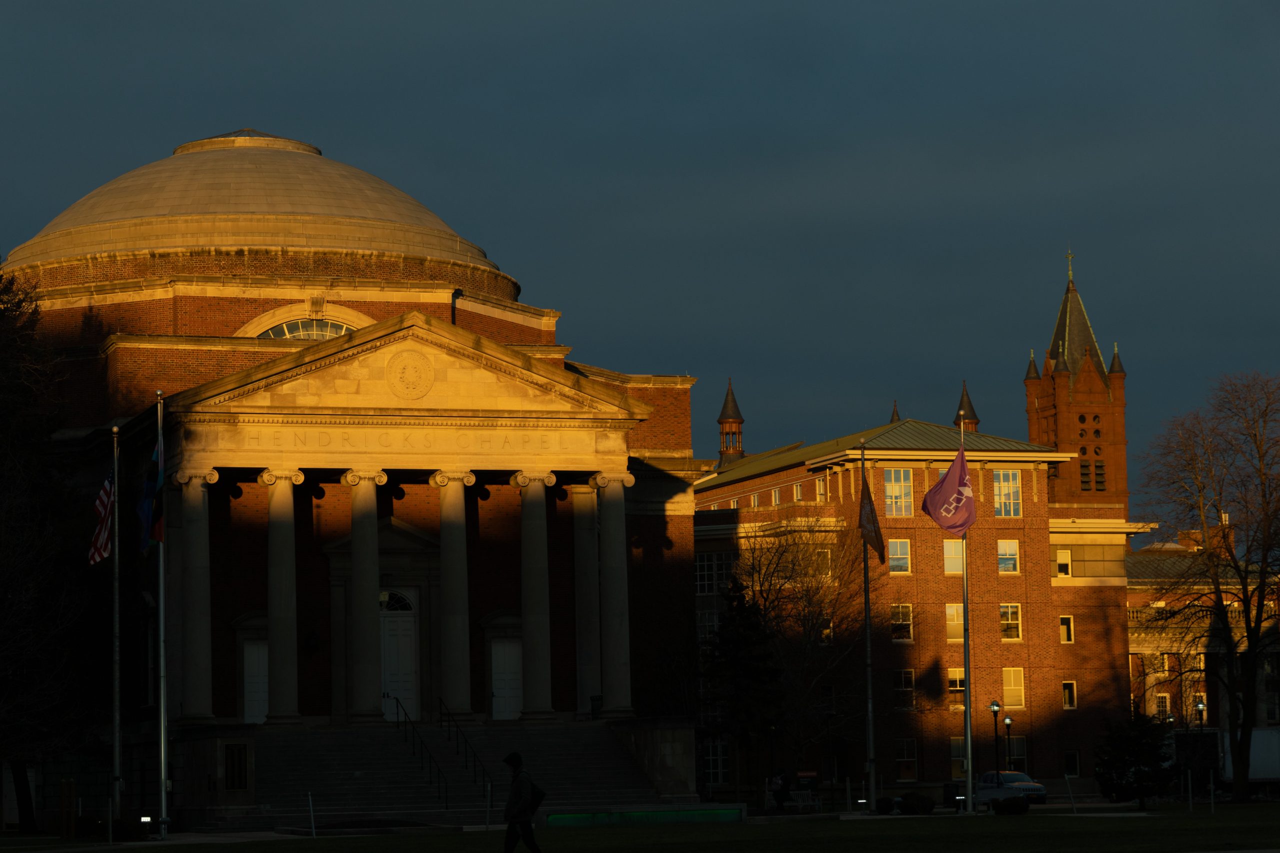 Sun rising on Hendricks Chapel. 