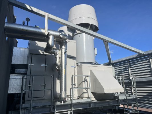 Machinery on the top of a building