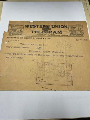Telegram congratulating University on Phi Kappa Phi chapter