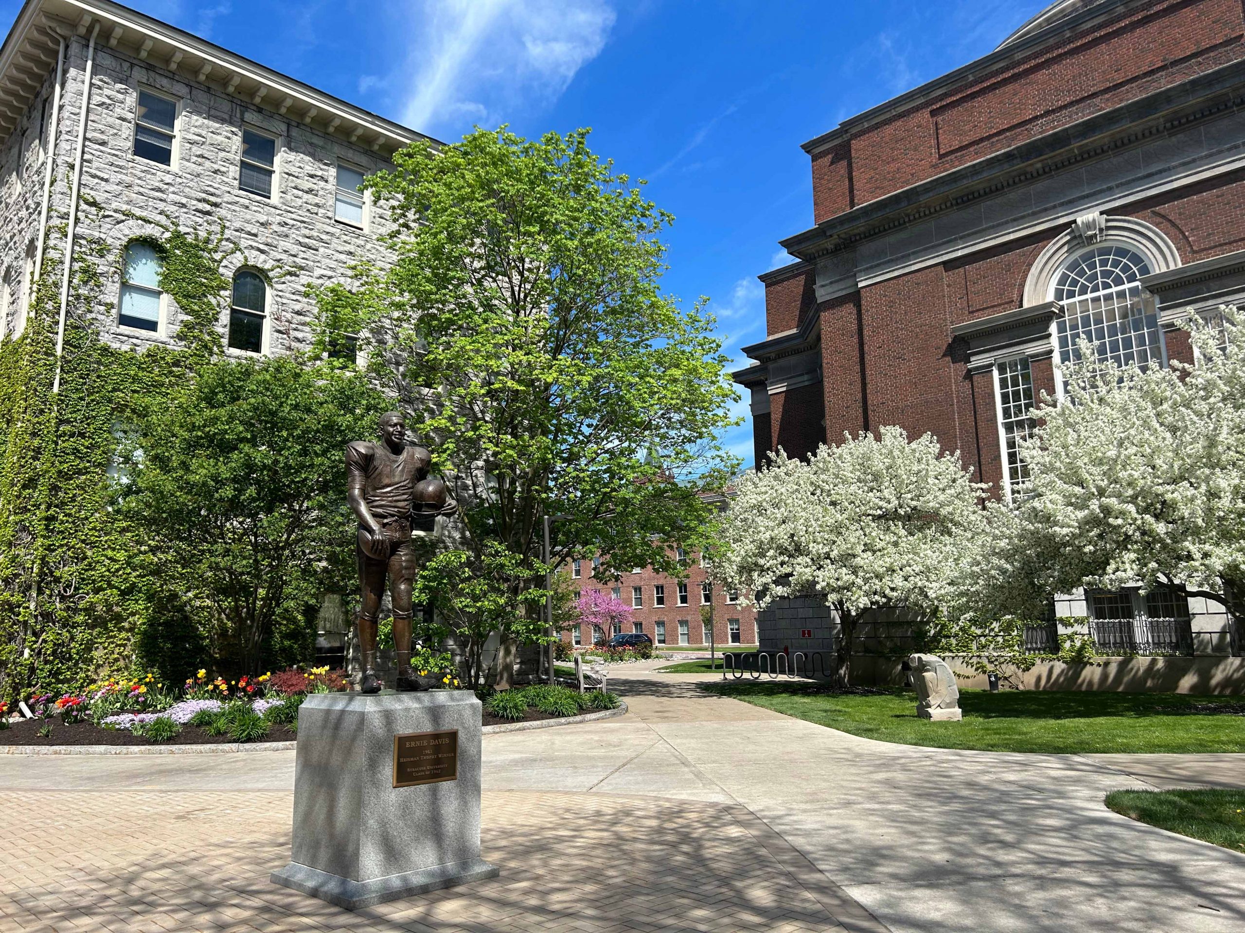 Trees and flowers in bloom on campus