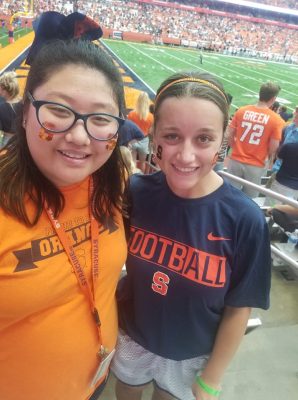 Chloe Payne, left and a friend attend a game in the JMA Dome.