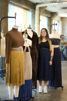 Hareeta Printup with some of her designs (Photo by Charles Wainwright)