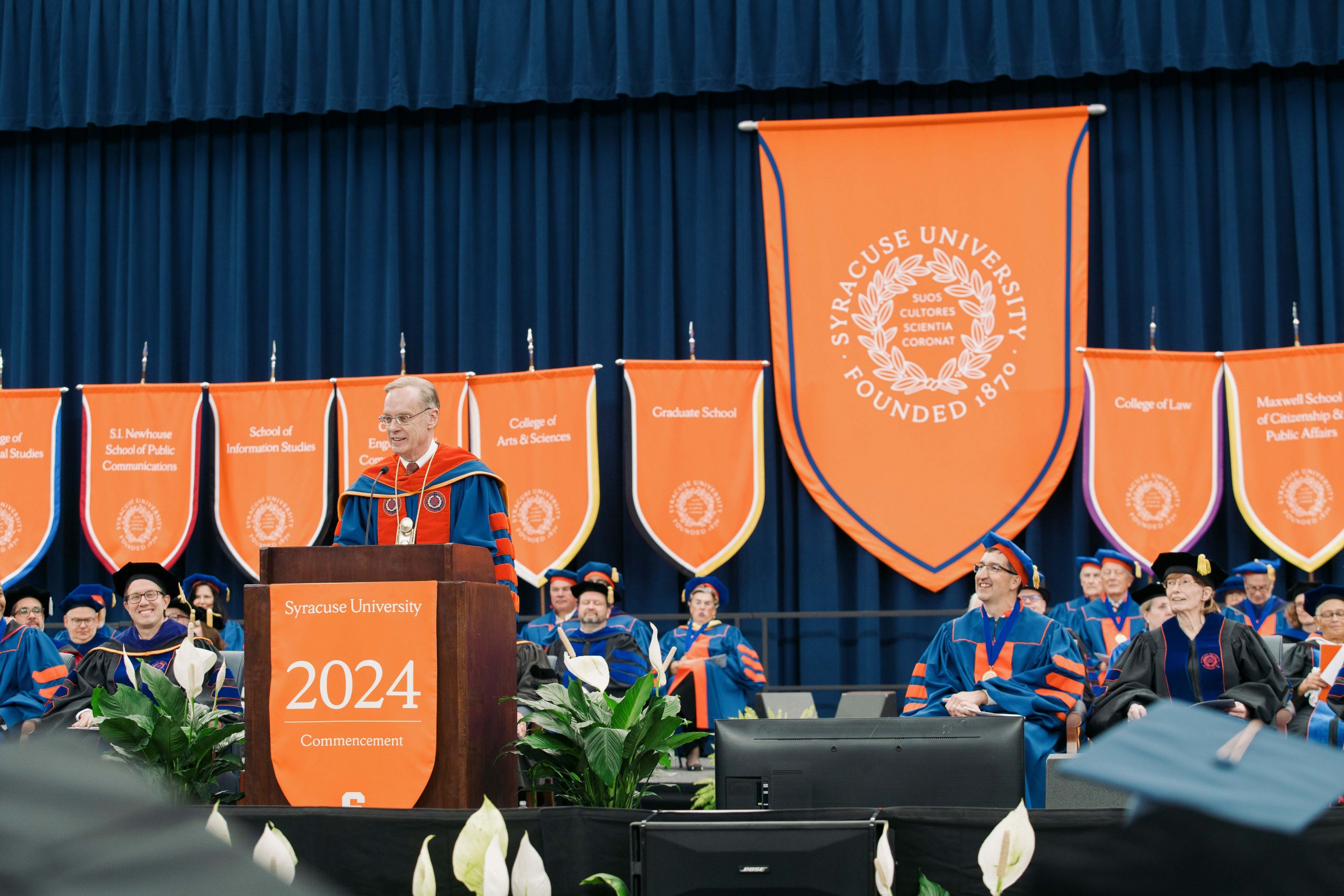 Commencement stage with the Chancellor speaking