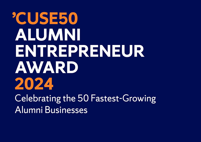 graphic that says "'Cuse50 Alumni Entrepreneur Award 2024 - Celebrating the 50 Fastest Growing Alumni Businesses"
