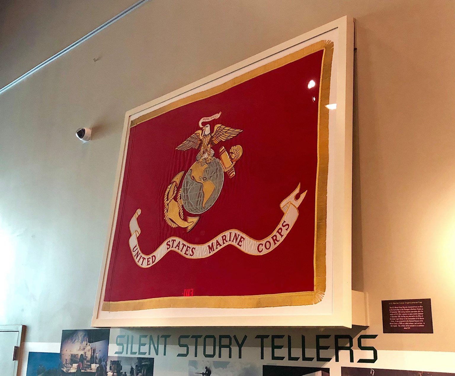 A Marine Corps flag on display